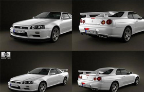Nissan Skyline R34 GT-R coupe 1999 - Vray - 3D Model