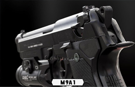 M9A1 Black and Chrome plus Flashlight VR-AR Low-Poly - 3D Model