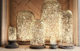 RH French Glass Cloche and Starry string lights