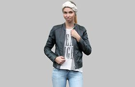 Cute girl in jeans leather jacket and bandana - 3dmodel