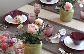 Serving table with tea roses