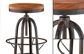 Oleg Industrial loft Iron Base Reclaimed Wood Bar Counter Stool