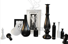 一组花瓶，相框，烛台等摆设装饰品模型