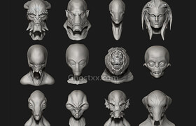 Cubebrush - 12 aliens creatures heads v1