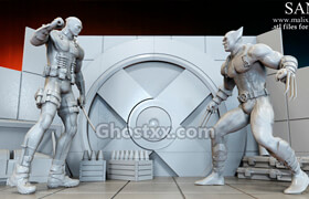 Cubebrush - Xmen Diorama Deadpool vs Wolverine and Darth Vader 3D Print Models