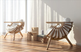 Shell Chair interior scene (V-RAYforC4D 3.4+)