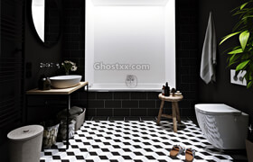 3D Scene Black Bathroom  Çağatay Memiş