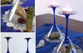 decorative set with glasses and candlelight  