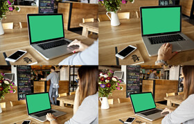 Mac Book Pro 8 Mockups In Cafe - psd