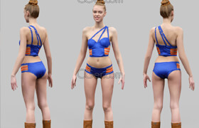 3d scan - Girl in blue and orange swimsuit A pose