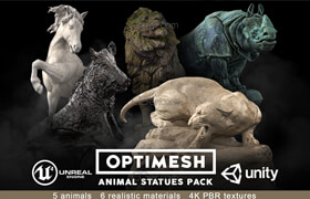 Cgtrader - Animal Statues 3D PBR Pack lion puma rhino boar horse VR  AR  low-poly 3d model