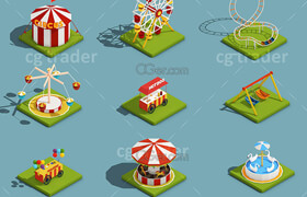 Cgtrader - Low Poly Amusement Park Isometric Icon VR  AR  low-poly 3d model