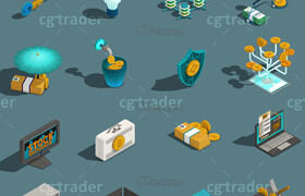 Cgtrader - Low Poly Cryptocurrency Blockchain Isometric Pack 01 VR  AR  low-poly 3d model