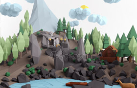 Cgtrader - Low poly lanscape mountain hill tree lake and other items VR  AR  low-poly 3d model