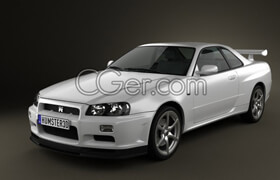 Hum3d - Nissan Skyline R34 GT-R coupe 1999 - Vray - 3D Model [3ds-c4d-fbx-lwo-max-obj-mb]