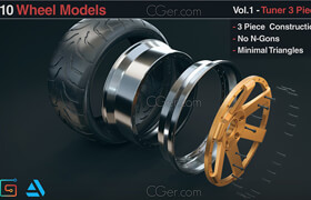 ArtStation - 10 Wheels Rims Models - Tuner 3 Piece Vol.1 - 3dmodel