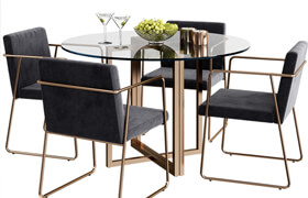 CB2 rouka chair & round dining table