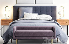 Westelm Grid-Tufted Upholstered Tapered Leg Bed