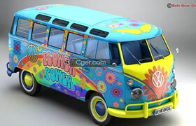 Kombi Split 1963 com decoração Hippie - 3dmodel