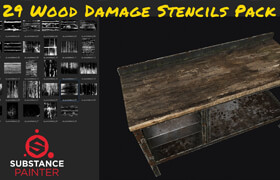 Artstation - 29 Wood Damage Stencils Pack - Standard Use License - 贴图