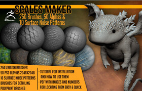 ArtStation - Scales Maker 250 ZBrush Brushes, 50 Alphas, and 10 Surface Patterns