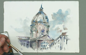 New Masters Academy - Perspective Demonstration - Watercolor Painting of a Dome