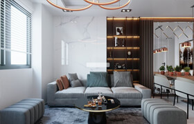 3D Interior Kitchen- Livingroom 67 Scene 3dsmax By DucHien Free Download