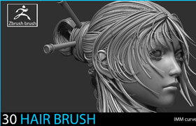 FlippedNormals - 30 IMM Hair Brush for Zbrush