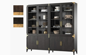 CAYDEN CAMPAIGN 4-DOOR GLASS SIDEBOARD & HUTCH (Dark)