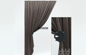 深棕色的窗帘和窗帘扣模型
