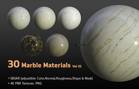 Artstation - 30 Marble Materials (SBSAR, 4K PBR Texture) Vol 01 - 材质  ​