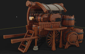 Artstation - Stylized Old Carriage + Stylized Barrel Full Creation Process