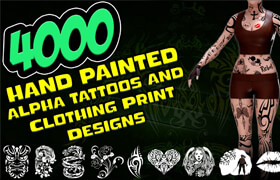 Artstation - 4000 Hand Painted Alpha Tattoos and Clothing Print Designs (MEGA Pack) - Vol 9 - 材质贴图