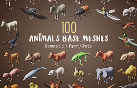 Blendermarket - 100 Animals Base Meshes For Blender - 3dmodel