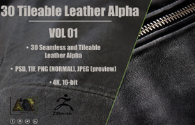 Artstation - 30 Leather Alphas (Seamless and Tileable - Vol 01) - 材质