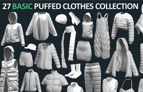 Artstation - 27 BASIC PUFFER CLOTHES COLLECTION ZPRJ + OBJ + FBX  Marvelous + Clo3d