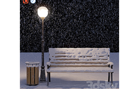 Snow-covered bench