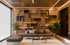 Modern Abstract Wooden Living Room