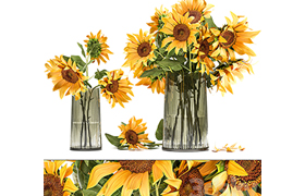 A set of beautiful bouquets of yellow flowers in a vase with