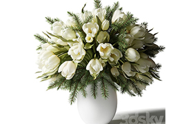 Bouquet of white tulips in a white vase