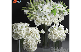 White Lily Tuberose Peony Camelia Bouquet Decorative Glass V