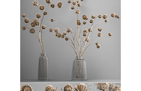 Bouquet of dried flowers in a vase with branches of dry thor