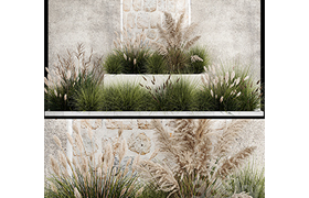 Collection of flowerbed plants and bushes with grass for lan