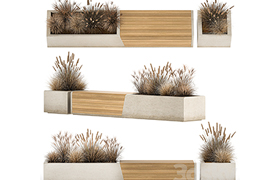 Bench flowerbed for the urban environment in a concrete flow