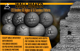 Artstation - Wall Maker 120 ZBrush Brushes, 60 Alphas, and 55 Pattern
