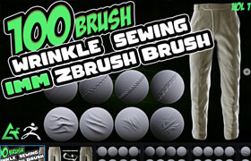 Artstation - 100 Fabric Brushes - Tension , Seam , Compression Folds , Stitches Zbrush - zb笔刷