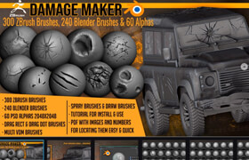 ArtStation - Damage Maker 300 ZBrush Brushes 240 Blender Brushes and 60 Alphas - 材质