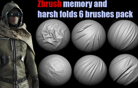 Artstation - Memory and harsh folds for fabric (6 brush pack for Zbrush) - zb笔刷