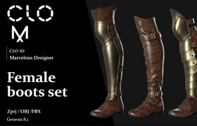 Artstation - Female boots set  Marvelous DesignerClo3D project file + OBJ, FBX - 模型
