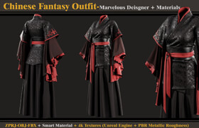 Artstation - Chinese Fantasy Outfit-FEMALE-MDClo3d+Smart Material+4K Textures+OBJ+FBX (vol 03) - 模型